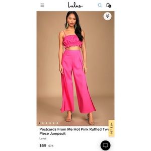 Lulus Postcards From Me Hot Pink Ruffled Two-Piece Jumpsuit Size Medium